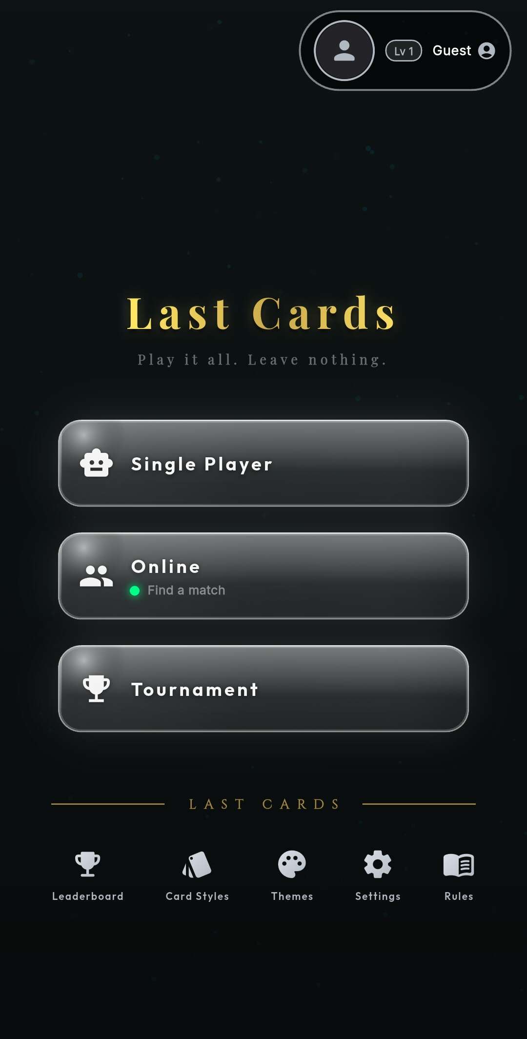 Last Cards home screen