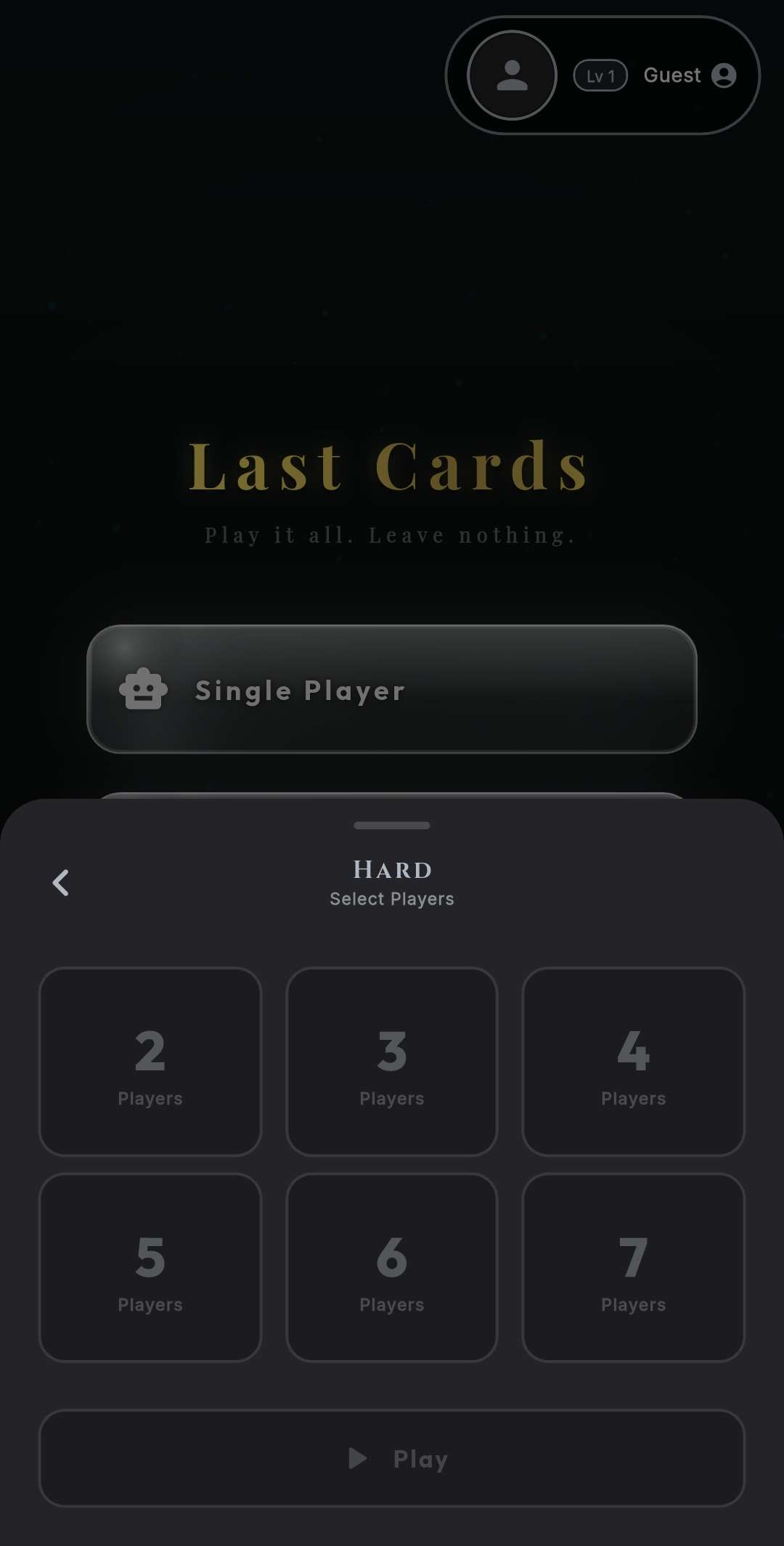 Single player setup shown in an iPhone-style frame