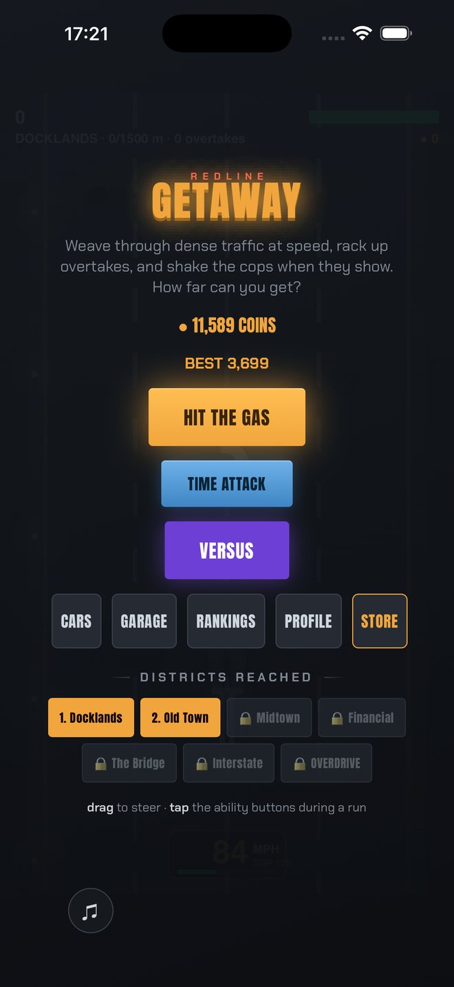 Redline Getaway main menu